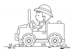 Kid Boy Safari Jeep Color Page\