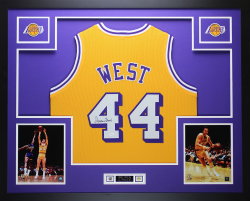 Jerry West Autographed and Framed Gold Lakers Jersey