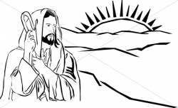 Shepherd Jesus Watching Sun Rise over Hills | Jesus Clipart