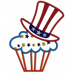 American Hat on a Cupcake 4th of July Independence Day Applique Machine  Embroidery Digitized Design Pattern