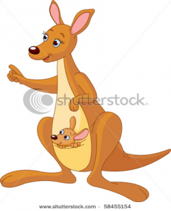 Clip Art Of An Adorable Kangaroo With Her Joey In Her Pouch ...