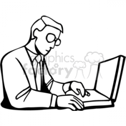 Black and white man typing on a keyboard clipart. Royalty-free clipart #  159424