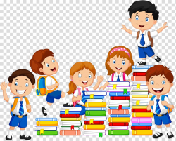 Six children with books illustration, Book , school kids ...