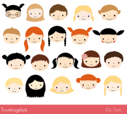 Cute kid faces clipart, Girls and boys heads clip art, Kawaii children faces