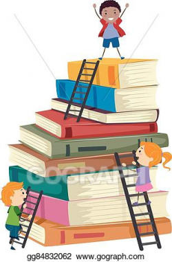 Vector Art - Stickman kids book stack ladders climb. Clipart Drawing ...