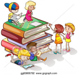 Vector Clipart - Kids reading books together. Vector Illustration ...