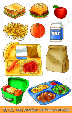 School Lunch Clipart Set, Food, Tray, Brown Paper Bag, Sandwich ...