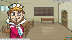 A Smirking King and Servants Dining Room In A Castle Background