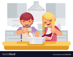 Cute children girl boy cook cooking kitchen