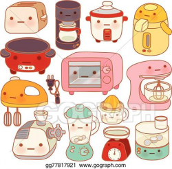 Vector Clipart - Set of adorable kitchen appliances, cute ...