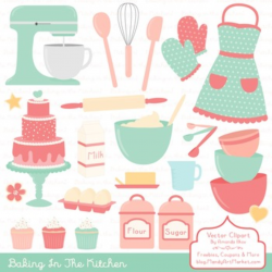 In The Kitchen Baking Clipart & Vectors in Mint & Coral - Baking Clip Art