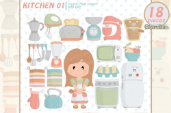 Kitchen clipart, cute girl chef clip art, in the kitchen art