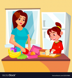 Little girl helping mother in the kitchen