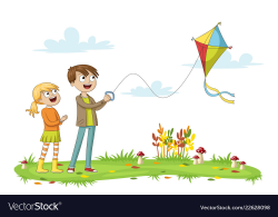 Two kids fly a kite