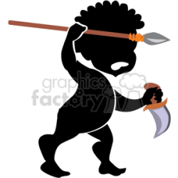 African tribesman hunting with a spear and knife clipart. Royalty-free  clipart # 162146