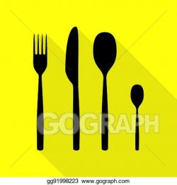 EPS Illustration - Fork spoon and knife sign. black icon ...