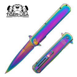 Tiger USA®Metallic Folding knife w/clip (Rainbow Oil Slick)