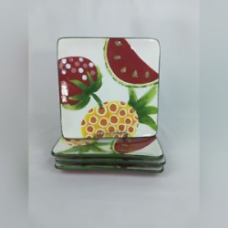 Details about Kohls Fruit Salad Collection Plates Square Summer Ceramic  Colorful
