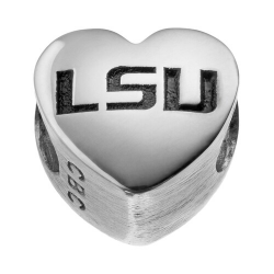 Fiora Sterling Silver Louisiana State Tigers Logo Heart Bead