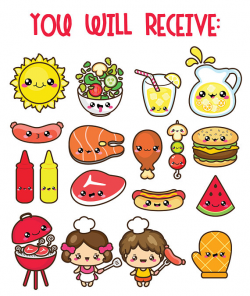 Kawaii clip art, BBQ clipart, labor day clipart, kid clipart, picnic ...