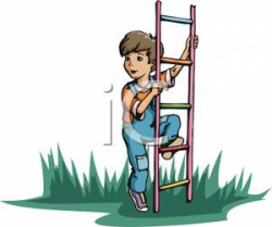 A Little Boy Climbing A Ladder - Royalty Free Clipart Picture