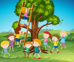 Many kids climbing up ladder in park - Download Free Vectors ...