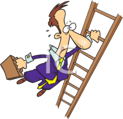 Royalty Free Clipart Image of a Man Hanging Off a Ladder ...