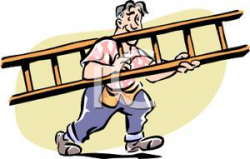 A Man Carrying a Ladder - Royalty Free Clipart Picture