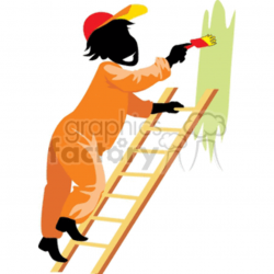 Man standing on a ladder painting the wall green clipart. Royalty-free  clipart # 162216
