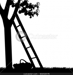 Apple tree with ladder and basket of apples silhouette stock ...