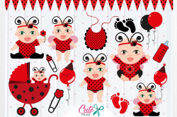 Baby Ladybug Clipart, Ladybug party, Baby Girl\'s Clipart Set, ladybug  vector graphics, digital clipart, ladybug baby shower