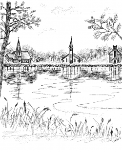 Clipart lake black and white churches in front of lake ...