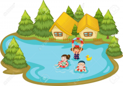 Kids Swimming In Lake Clipart
