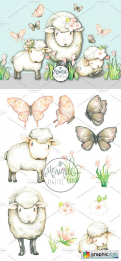 Sheep Lamb Clipart Watercolor » Free Download Vector Stock ...