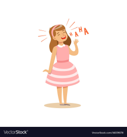 Girl in a pink dress laughing out loud colorful