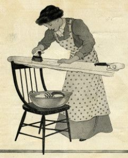 old fashioned ironing, vintage housework clipart, old ...