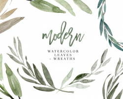 Modern Watercolor Leaves Clipart, Eucalyptus Wreath, Greenery Rustic  Wedding Clipart
