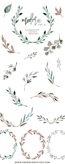 Watercolour Leaves Wreaths Clipart, Greenery Wedding Clipart ...
