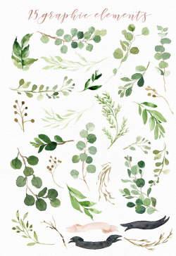 Ad: Watercolor green leaf clipart collection by Graphic Box. A ...