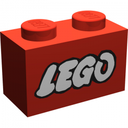 LEGO Red Brick 1 x 2 with LEGO Logo with Open \