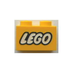 LEGO Yellow Brick 1 x 2 with LEGO Logo with Closed \'O\' Decoration