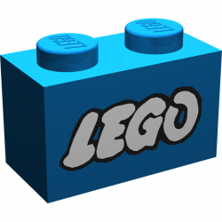 LEGO Blue Brick 1 x 2 with LEGO Logo with Open \