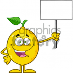Royalty Free RF Clipart Illustration Happy Yellow Lemon Fresh Fruit With  Green Leaf Cartoon Mascot Character Holding A Blank Sign Vector  Illustration ...