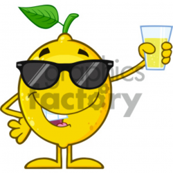 Royalty Free RF Clipart Illustration Yellow Lemon Fresh Fruit With Green  Leaf Cartoon Mascot Character With Sunglasses Presenting And Holding Up A  ...