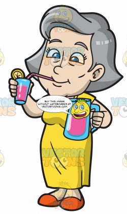 A Mature Woman Sipping A Glass Of Pink Lemonade
