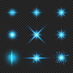 Set of elements glowing blue light burst rays,, stars bursts ...