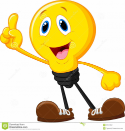 Cartoon Light Bulb with Smiling Face and Hands with Bright ...