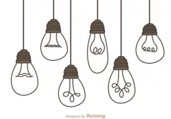 Illustration set of variation hanging light bulbs on white ...