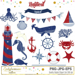 Nautical Clip Art, blue, Anchor Clipart, Whale Clipart ...