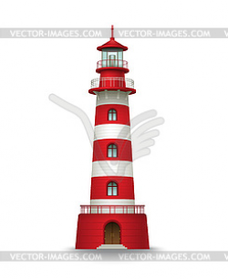 Realistic red lighthouse building - vector clipart
